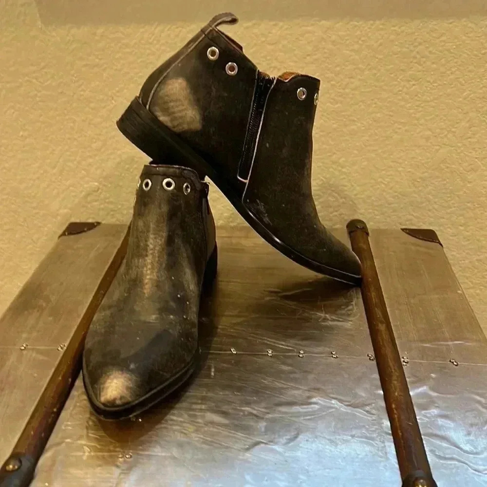 Corso Como Black Suede Ankle Booties with Silver Eyelets